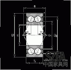 角接觸球軸承 30/8-B-2Z-TVH, 雙列，雙側(cè)間隙密封，接觸角 α = 25°